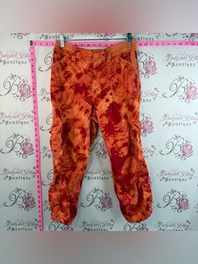 Style & Co. Eye-Catching Orange and Red Tie-Dye Cargo Pants Elastic Cuffs